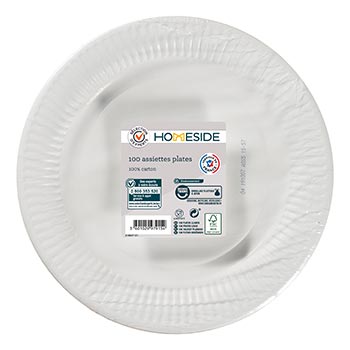 Assiettes plates Homeside 23cm blanc sans film PE - x100