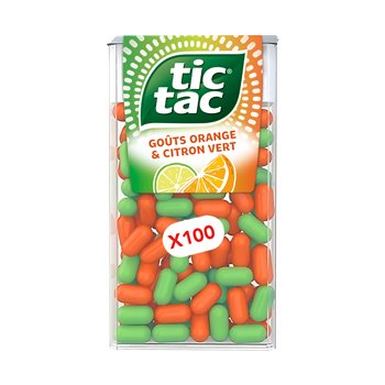 Bonbons Tic Tac 100 pastilles citron vert et orange - 49g