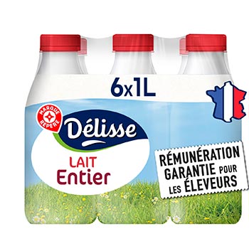 Lait entier Délisse UHT - Bouteille : 6x1L
