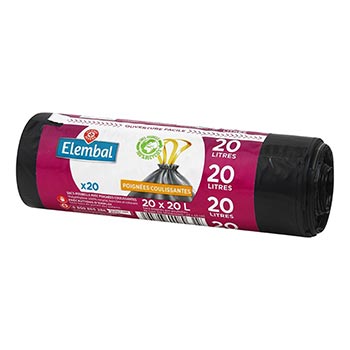Sacs poubelle 20L Elembal Poignées coulissantes - x20